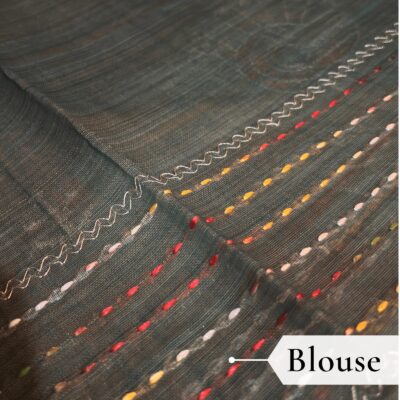 Khadi Embroidered Saree Leaf Green — view 3 | TARINÉ