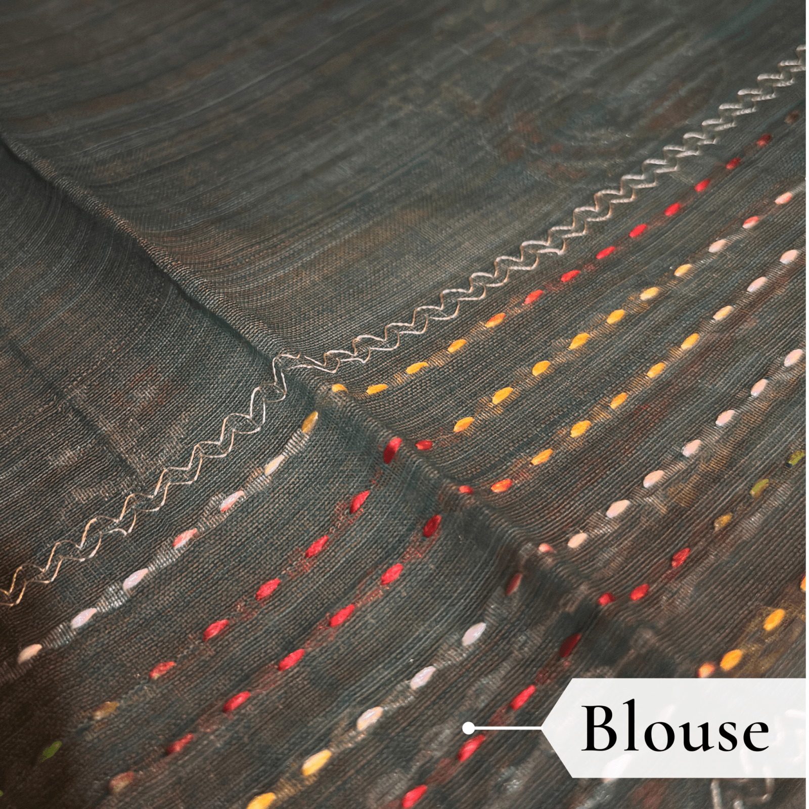 Khadi Embroidered Saree Leaf Green — view 3 | TARINÉ
