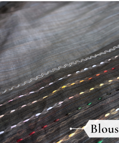 Khadi Embroidered Saree Grey — view 5 | TARINÉ
