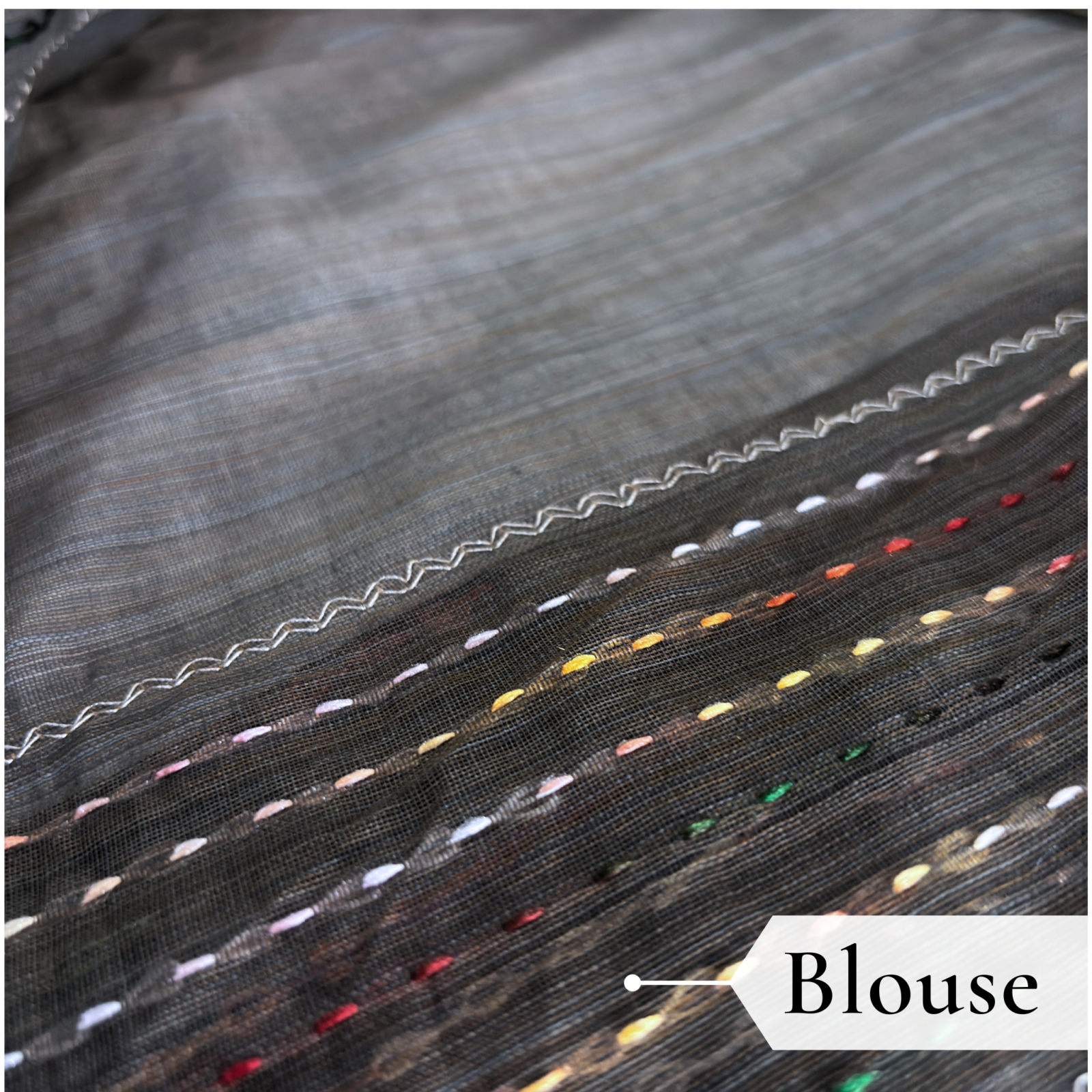 Khadi Embroidered Saree Grey — view 5 | TARINÉ