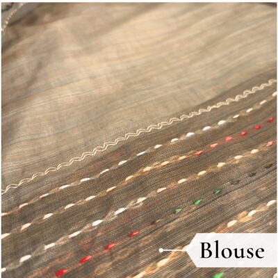 Khadi Embroidered Saree Brown — view 5 | TARINÉ