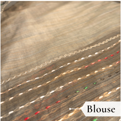Khadi Embroidered Saree Brown — view 5 | TARINÉ