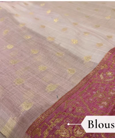 Cotton Kasuti Woven Saree — Baby Pink — texture close-up
