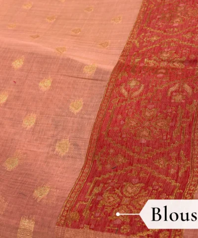 Cotton Kasuti Woven Saree — Peach — texture close-up