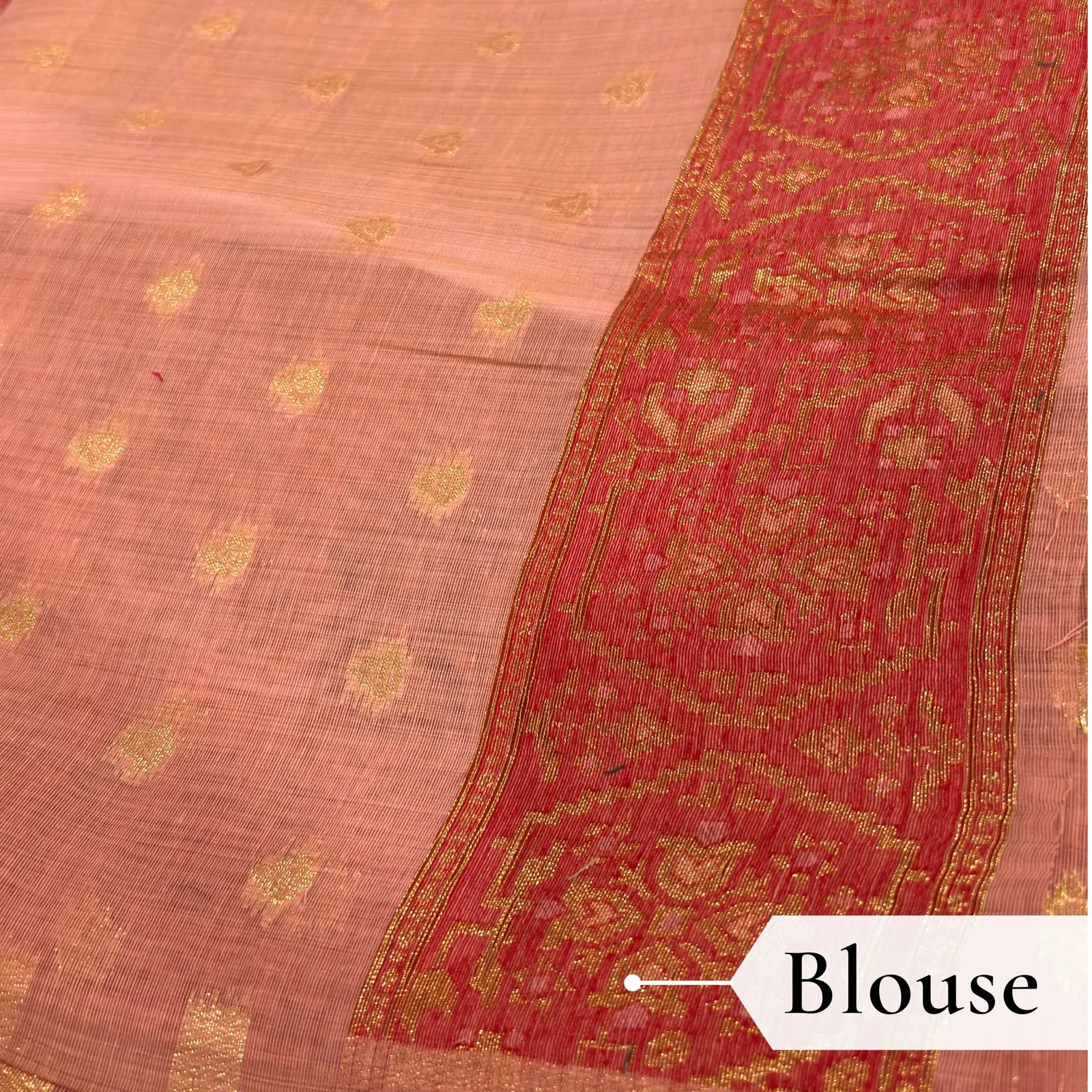 Cotton Kasuti Woven Saree — Peach — texture close-up