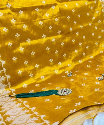 Tissue Cotton Jamdani Saree — Golden — blouse piece detail