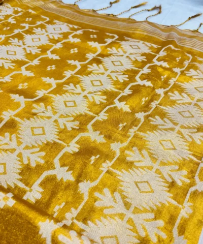 Tissue Cotton Jamdani Saree — Golden — drape view