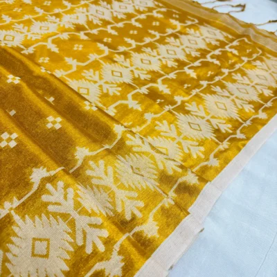 Tissue Cotton Jamdani Saree — Golden — border and pallu