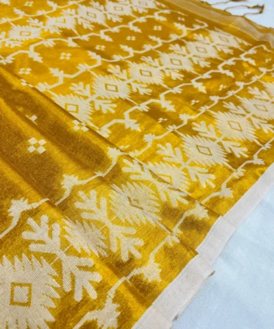 Tissue Cotton Jamdani Saree — Golden — border and pallu