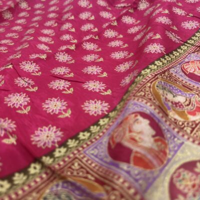 Viscose Banna-Banni Print Saree — Peach & Cream — blouse piece detail