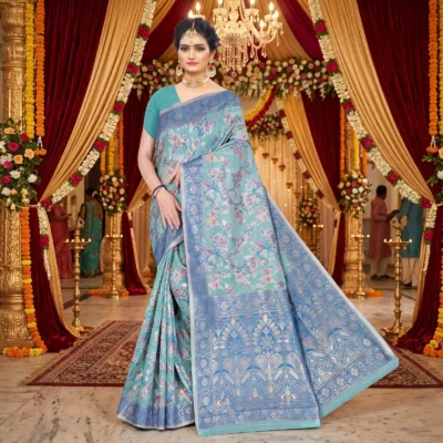 Cotton Kasuti Woven Saree — Rama Green — border and pallu