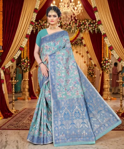 Cotton Kasuti Woven Saree — Rama Green — border and pallu