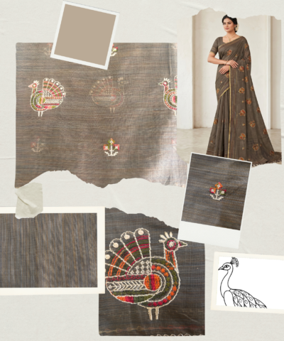 Khadi Embroidered Saree Brown — view 6 | TARINÉ