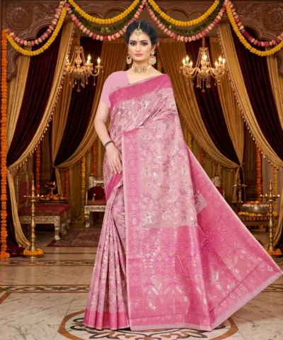 Cotton Kasuti Woven Saree — Baby Pink — border and pallu
