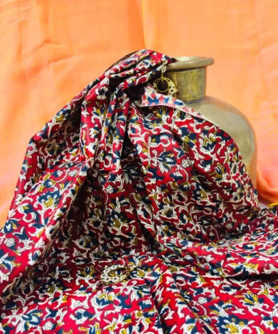 Handloom Plain Mulmul Saree — Orange — detail view