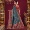 Viscose Kalamkari Saree Peacock Blue — view 1 | TARINÉ