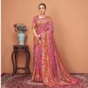 Viscose Banna-Banni Print Saree — Magenta & Purple — Shaadi — flat lay