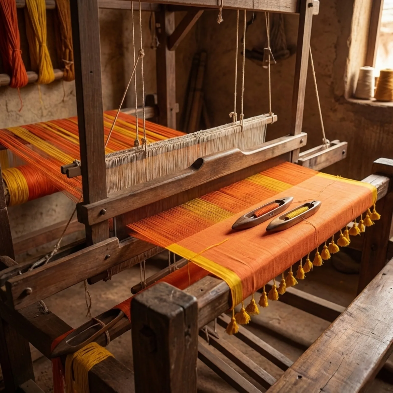 Handloom Plain Mulmul Saree — Orange — drape view