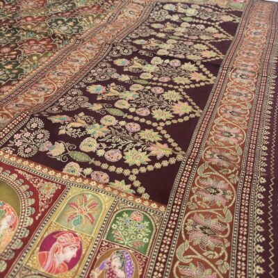 Viscose Banna-Banni Print Saree — Dark Brown & Chocolate Brown — full length view