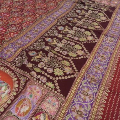 Viscose Banna-Banni Print Saree — Orange & Red — drape view