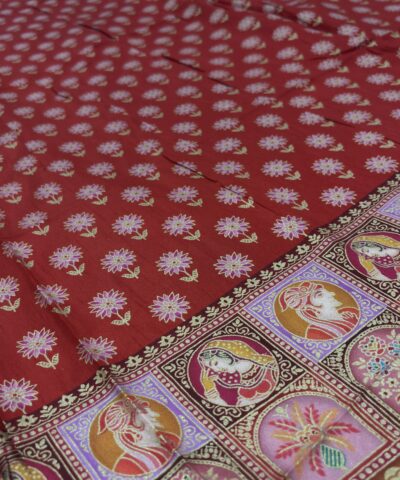 Viscose Banna-Banni Print Saree — Orange & Red — border and pallu