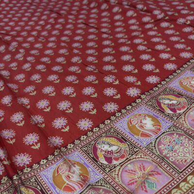 Viscose Banna-Banni Print Saree — Orange & Red — border and pallu
