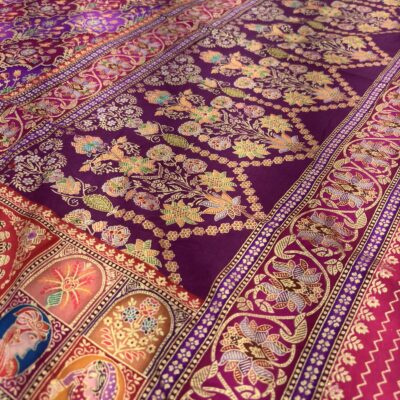 Viscose Banna-Banni Print Saree — Magenta & Purple — border and pallu