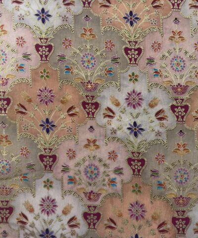 Viscose Banna-Banni Print Saree — Peach & Cream — detail view