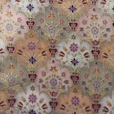 Viscose Banna-Banni Print Saree — Peach & Cream — detail view