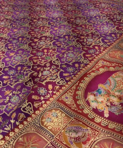 Viscose Banna-Banni Print Saree — Magenta & Purple — detail view