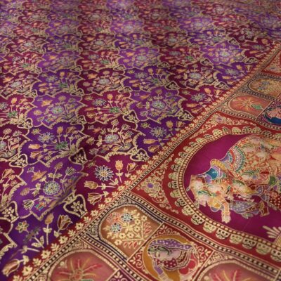 Viscose Banna-Banni Print Saree — Magenta & Purple — detail view
