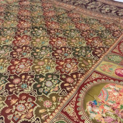Viscose Banna-Banni Print Saree — Dark Brown & Chocolate Brown — border and pallu