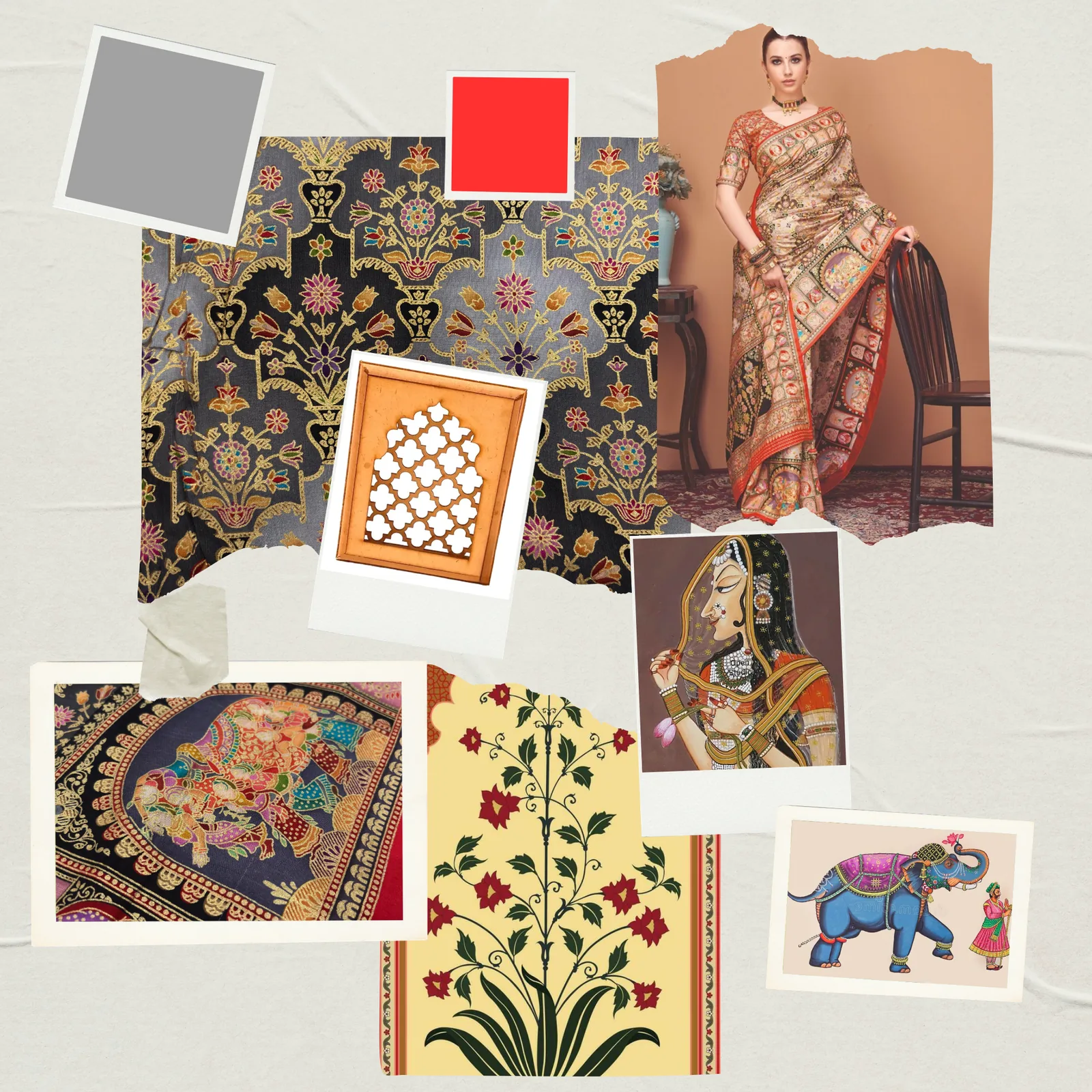 Viscose Banna-Banni Print Saree — Grey & Black — full length view
