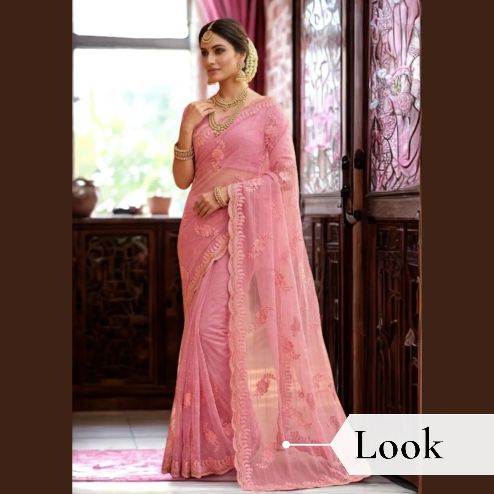 Viscose Chiffon Embroidered Saree — Purple — blouse piece detail