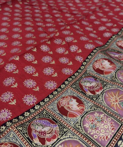 Viscose Banna-Banni Print Saree — Grey & Black — detail view