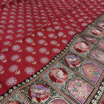 Viscose Banna-Banni Print Saree — Grey & Black — detail view