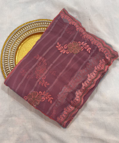 Viscose Chiffon Embroidered Saree — Magenta