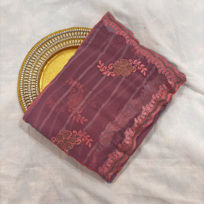Viscose Chiffon Embroidered Saree — Magenta