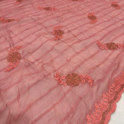 Viscose Chiffon Embroidered Saree — Carrot Red — blouse piece detail