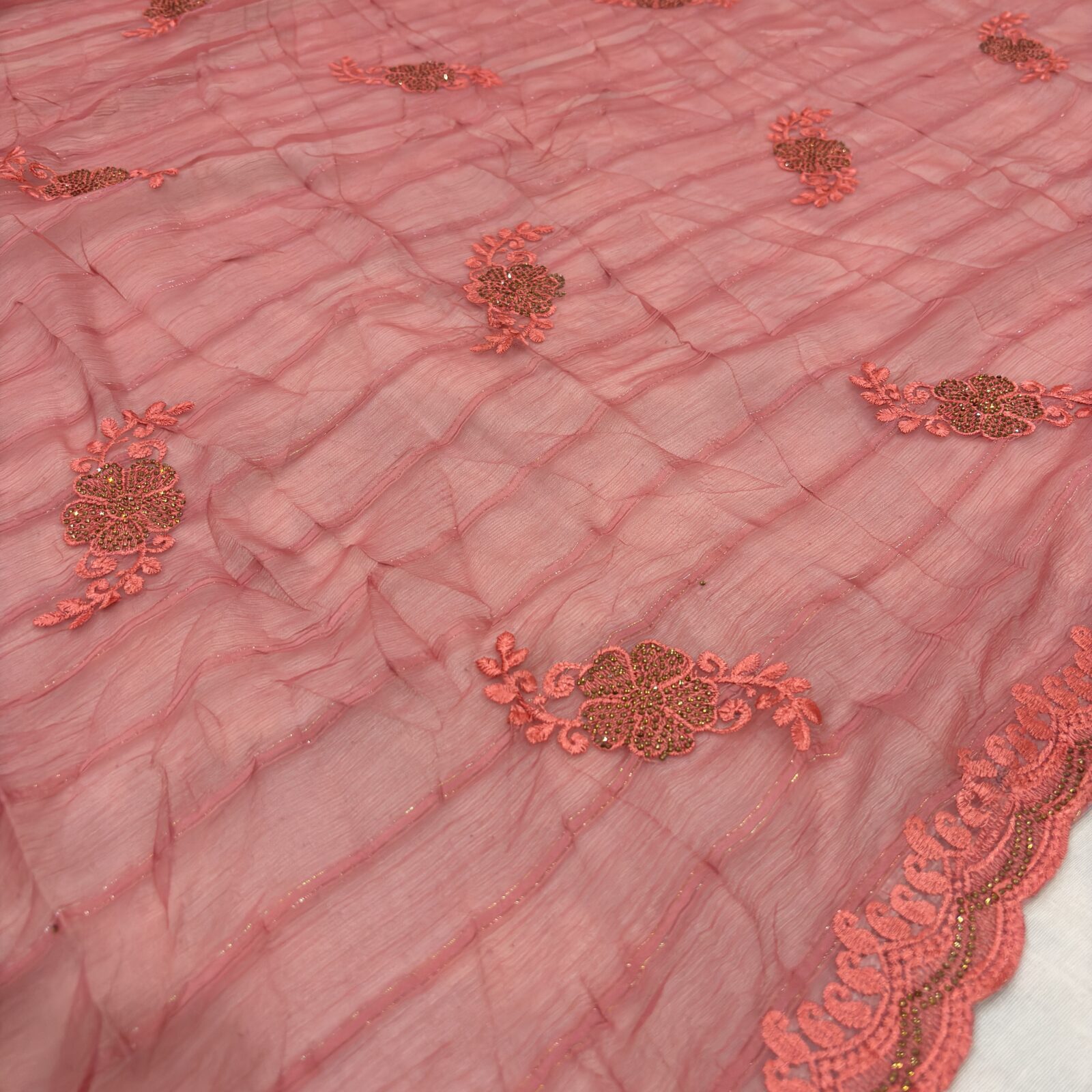 Viscose Chiffon Embroidered Saree — Carrot Red — blouse piece detail