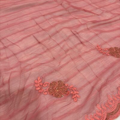 Viscose Chiffon Embroidered Saree — Carrot Red — drape view