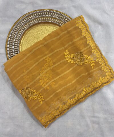 Viscose Chiffon Embroidered Saree — Mustard