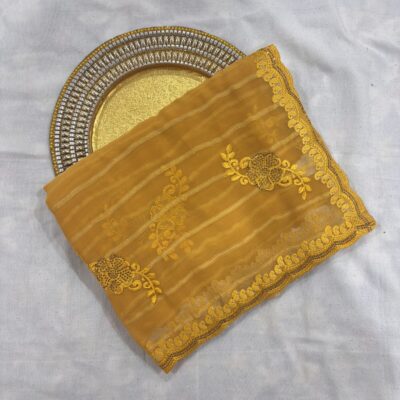 Viscose Chiffon Embroidered Saree — Mustard