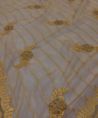 Viscose Chiffon Embroidered Saree — Mustard — detail view