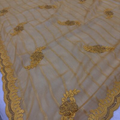 Viscose Chiffon Embroidered Saree — Mustard — detail view