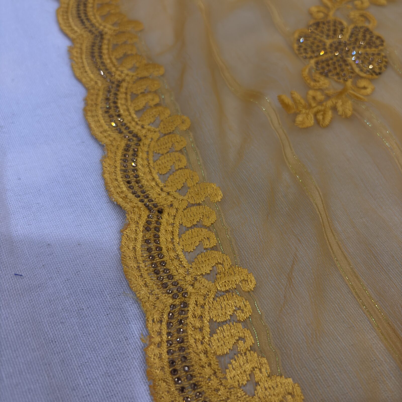 Viscose Chiffon Embroidered Saree — Mustard — blouse piece detail