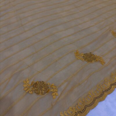 Viscose Chiffon Embroidered Saree — Mustard — drape view