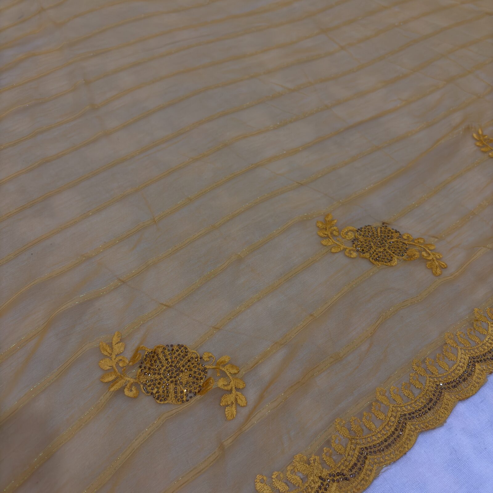 Viscose Chiffon Embroidered Saree — Mustard — drape view