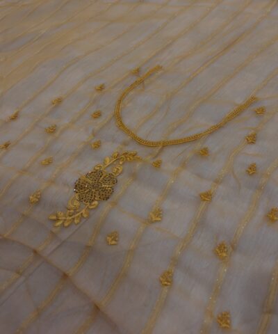 Viscose Chiffon Embroidered Saree — Mustard — border and pallu