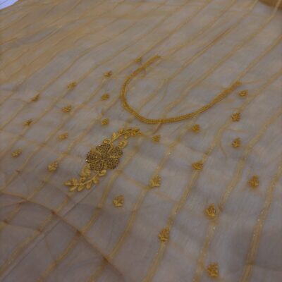Viscose Chiffon Embroidered Saree — Mustard — border and pallu